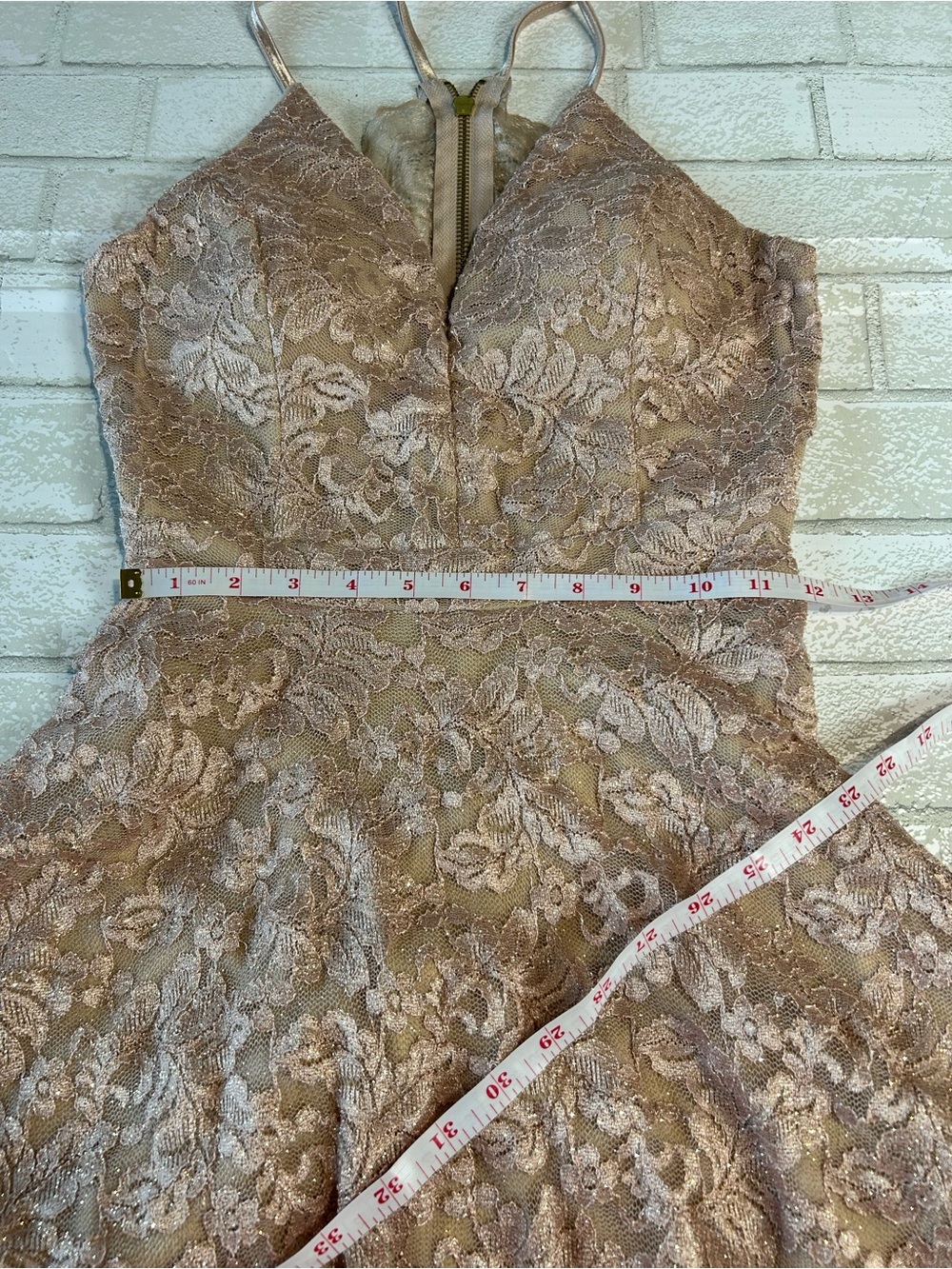 Windsor Homecoming Strappy Lace Fit & Flare Mini Dress in Taupe size large - Picture 7 of 9